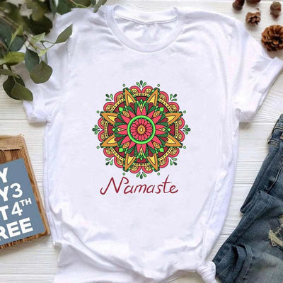 Olivenorma Meditation Hamsa Buddha Lotus Printed T-Shirt