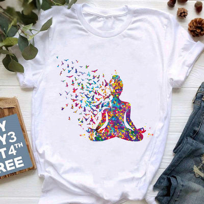 Olivenorma Colorful Buddha Meditation Yoga Printed T-Shirt