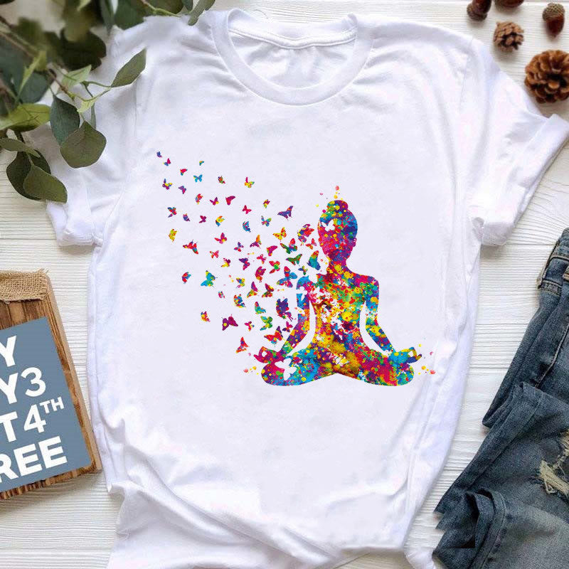 Olivenorma Colorful Buddha Meditation Yoga Printed T-Shirt