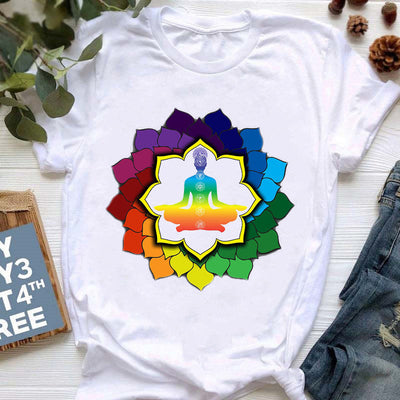 Olivenorma Yoga Meditation Top Colorful Printed T-Shirt