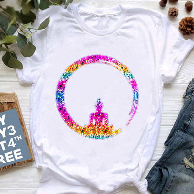 Olivenorma Yoga Meditation Top Colorful Printed T-Shirt