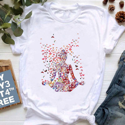 Olivenorma Yoga Meditation Top Colorful Printed T-Shirt