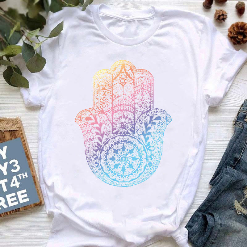 Olivenorma Buddha Yoga Meditation Top Colorful Printed T-Shirt