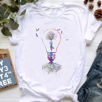 Olivenorma Buddha Yoga Meditation Top Colorful Printed T-Shirt