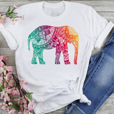 Olivenorma Chenille Colorful Lotus Elephant Printed T-shirt