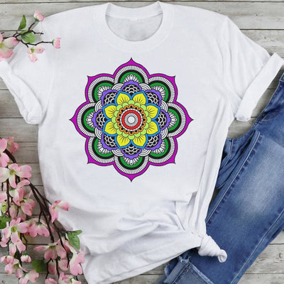 Olivenorma Chenille Colorful Lotus Elephant Printed T-shirt
