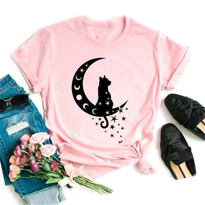 Olivenorma Polyester Black Moon Lotus Printed Pink T-Shirt