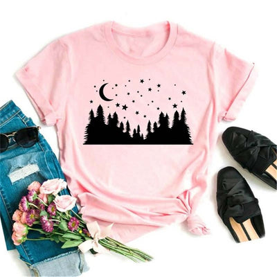 Olivenorma Polyester Black Moon Lotus Printed Pink T-Shirt