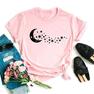 Olivenorma Polyester Black Moon Lotus Printed Pink T-Shirt