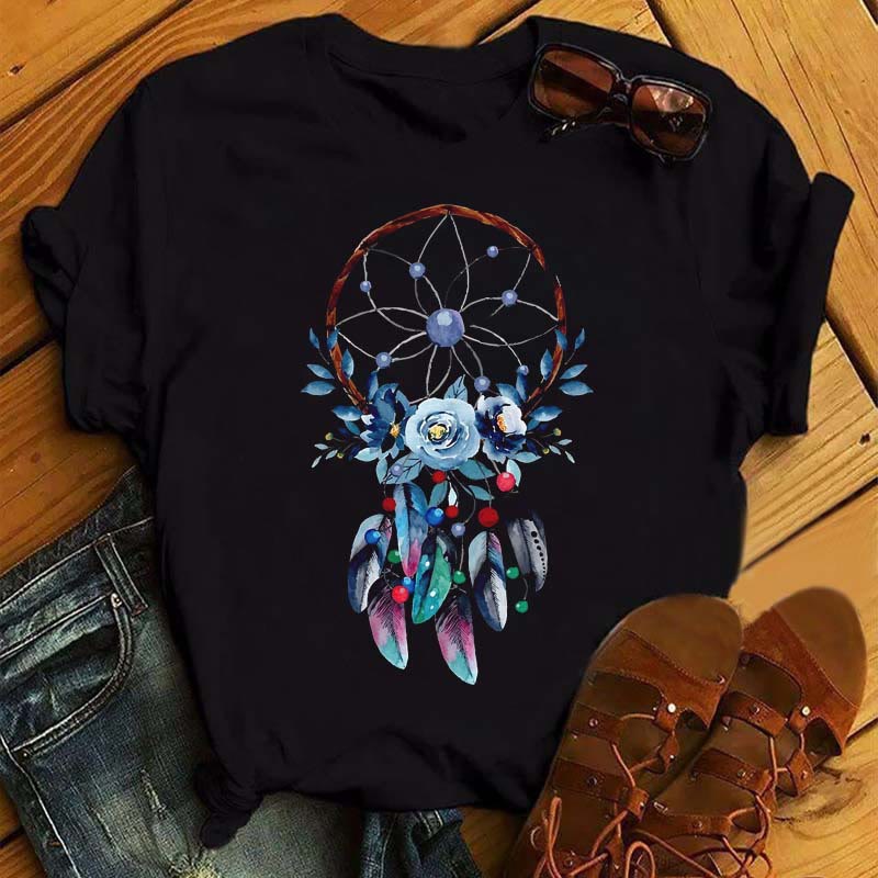 Olivenorma Cotton Dreamcatcher Printed Black T-Shirt