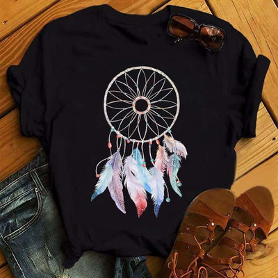 Olivenorma Cotton Dreamcatcher Printed Black T-Shirt