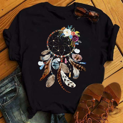 Olivenorma Cotton Dreamcatcher Printed Black T-Shirt