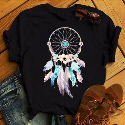 Olivenorma Cotton Dreamcatcher Printed Black T-Shirt