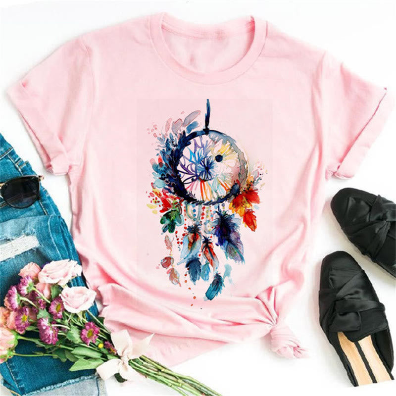 Olivenorma Modal Dreamcatcher Printed Pink T-Shirt