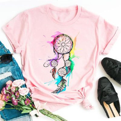 Olivenorma Modal Dreamcatcher Printed Pink T-Shirt