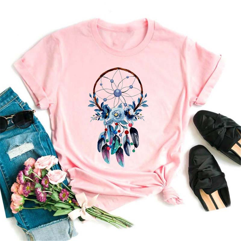 Olivenorma Modal Dreamcatcher Printed Pink T-Shirt
