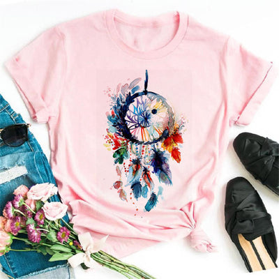 Olivenorma Modal Dreamcatcher Printed Pink T-Shirt