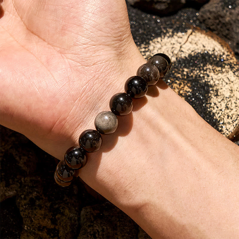 Olivenorma 6/8/10mm Natural Silver Obsidian Beaded Bracelet