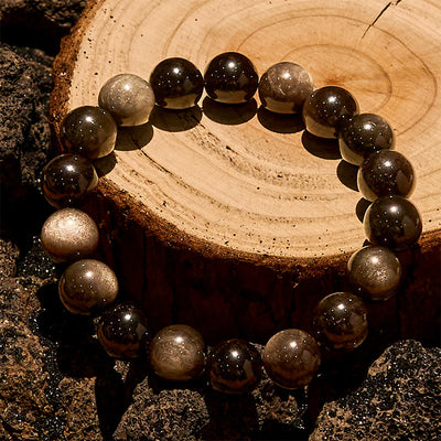 Olivenorma 6/8/10mm Natural Silver Obsidian Beaded Bracelet