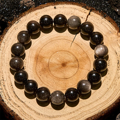 Olivenorma 6/8/10mm Natural Silver Obsidian Beaded Bracelet