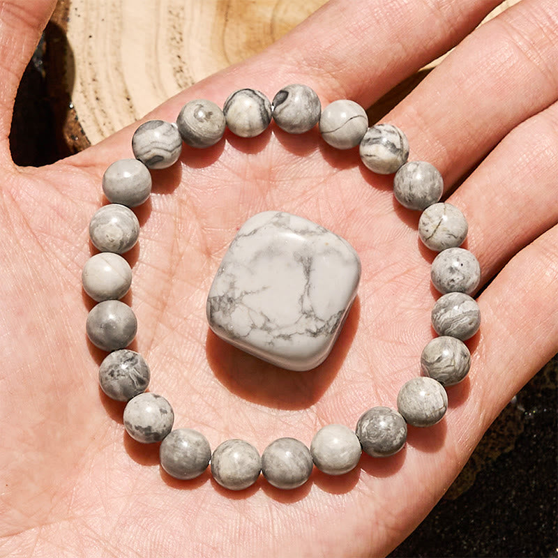 Olivenorma 6/8/10mm Natural Grey Jasper Beaded Bracelet