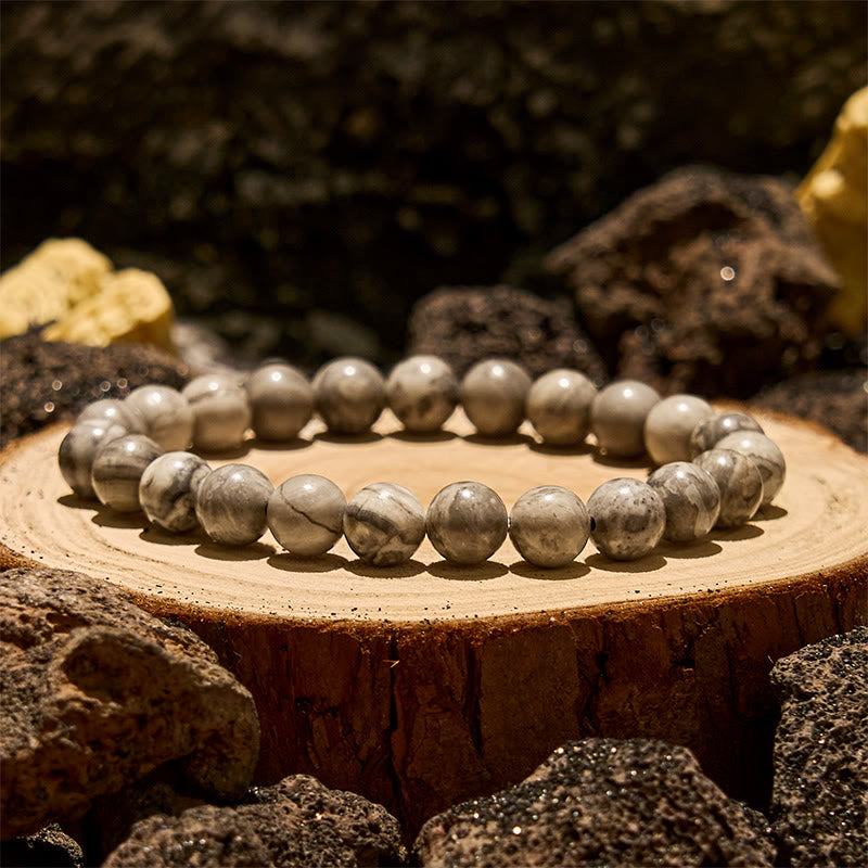 Olivenorma 6/8/10mm Natural Grey Jasper Beaded Bracelet