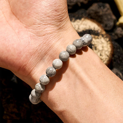 Olivenorma 6/8/10mm Natural Grey Jasper Beaded Bracelet