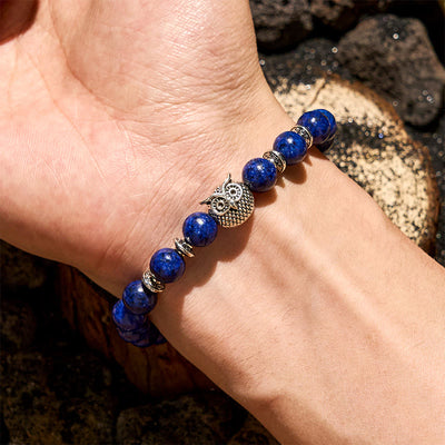 Olivenorma 8mm Natural Lapis Lazuli Owl Beaded Bracelet