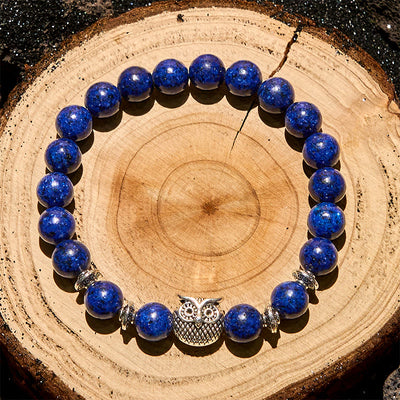 Olivenorma 8mm Natural Lapis Lazuli Owl Beaded Bracelet