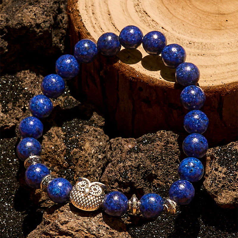 Olivenorma 8mm Natural Lapis Lazuli Owl Beaded Bracelet