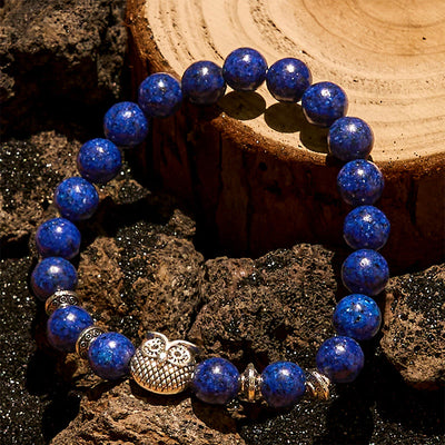 Olivenorma 8mm Natural Lapis Lazuli Owl Beaded Bracelet