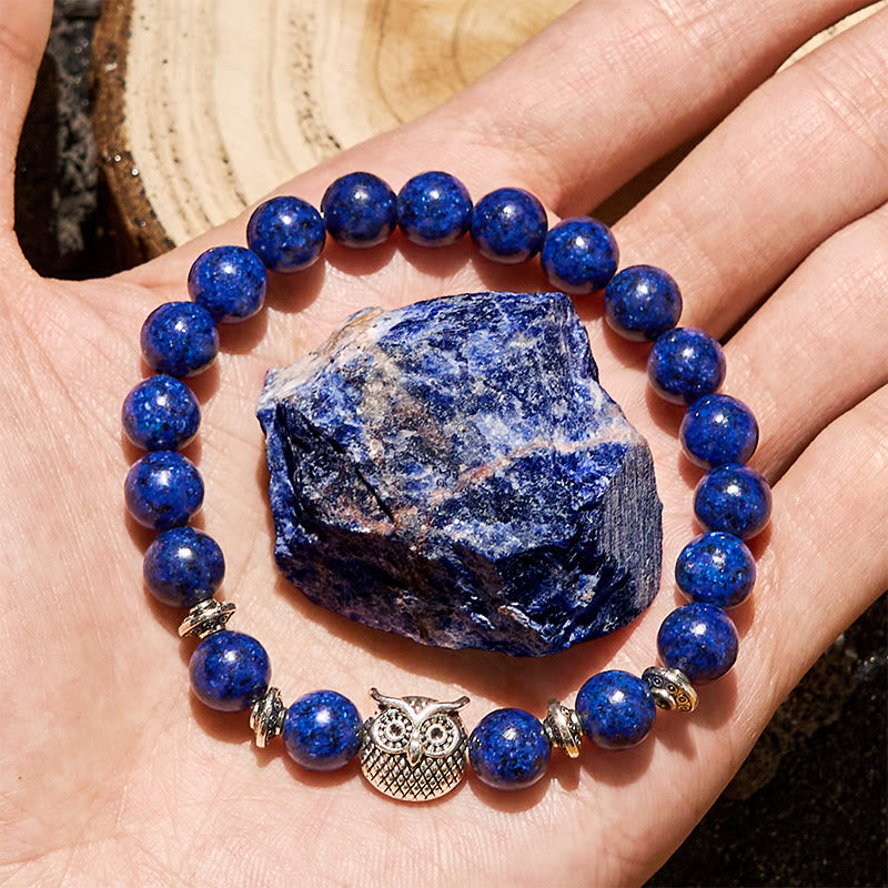 Olivenorma 8mm Natural Lapis Lazuli Owl Beaded Bracelet