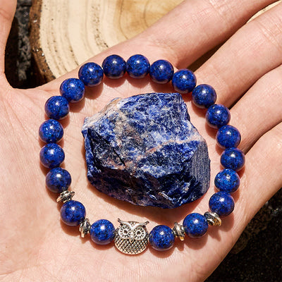 Olivenorma 8mm Natural Lapis Lazuli Owl Beaded Bracelet
