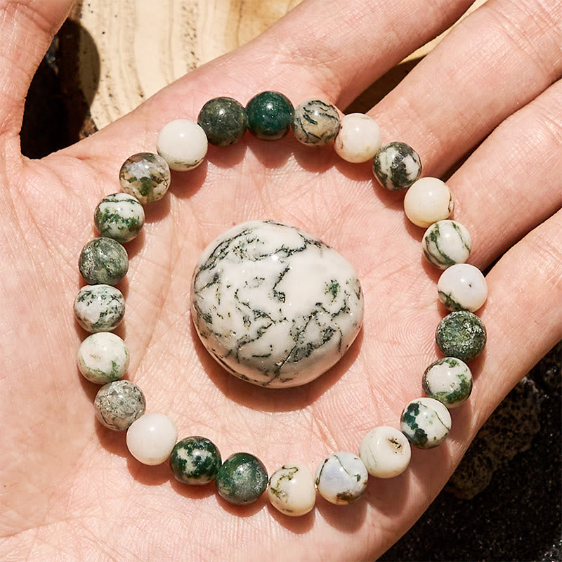 Olivenorma 8mm Natural Moss Agate Beads Bracelet