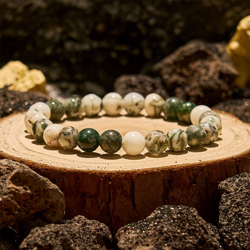 Olivenorma 8mm Natural Moss Agate Beads Bracelet