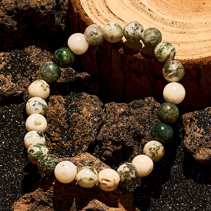 Olivenorma 8mm Natural Moss Agate Beads Bracelet