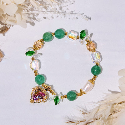 Olivenorma Clear Glass Green Aventurine Heart Pendant Bracelet