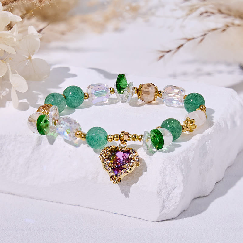 Olivenorma Clear Glass Green Aventurine Heart Pendant Bracelet