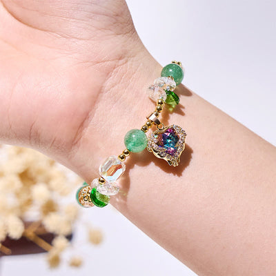 Olivenorma Clear Glass Green Aventurine Heart Pendant Bracelet