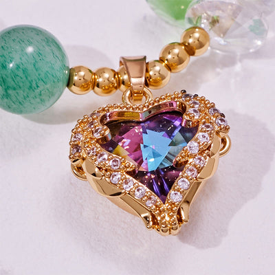 Olivenorma Clear Glass Green Aventurine Heart Pendant Bracelet