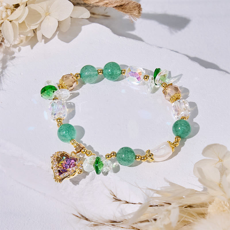 Olivenorma Clear Glass Green Aventurine Heart Pendant Bracelet