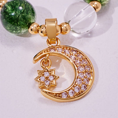 Olivenorma Green Phantom Quartz Beads Moon Pendant Bracelet