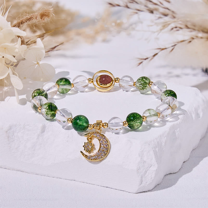 Olivenorma Green Phantom Quartz Beads Moon Pendant Bracelet