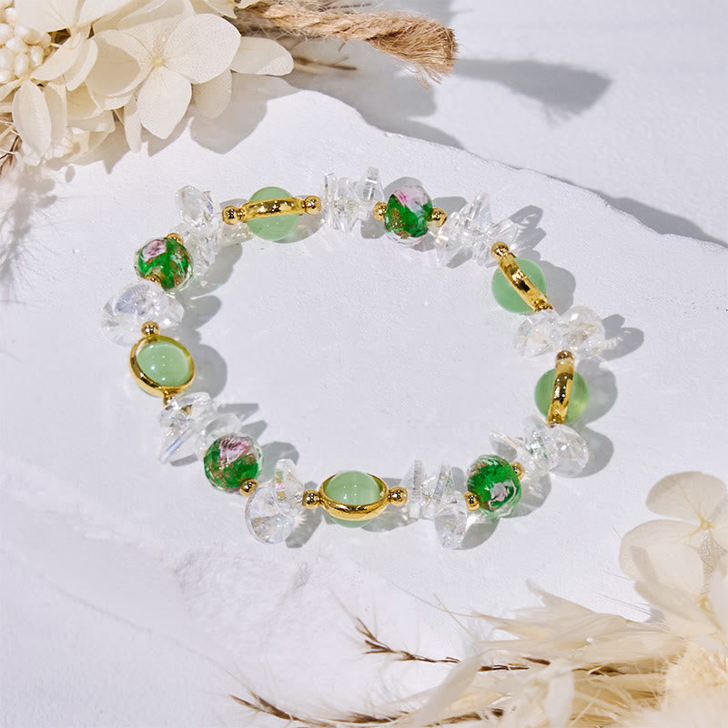 Olivenorma Green Cat's Eye Stone Glaze Beaded Bracelet