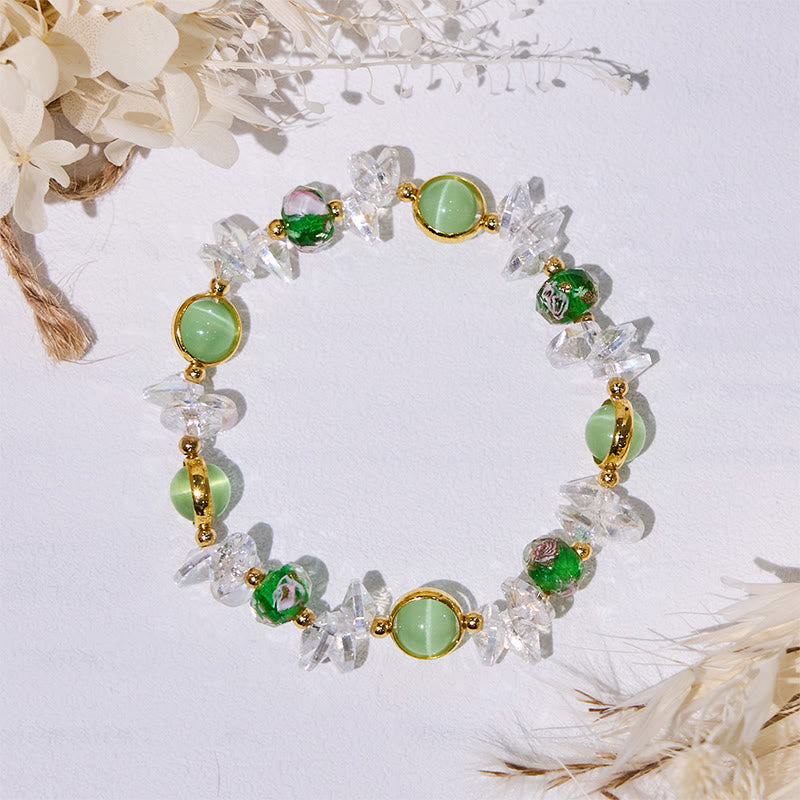 Olivenorma Green Cat's Eye Stone Glaze Beaded Bracelet