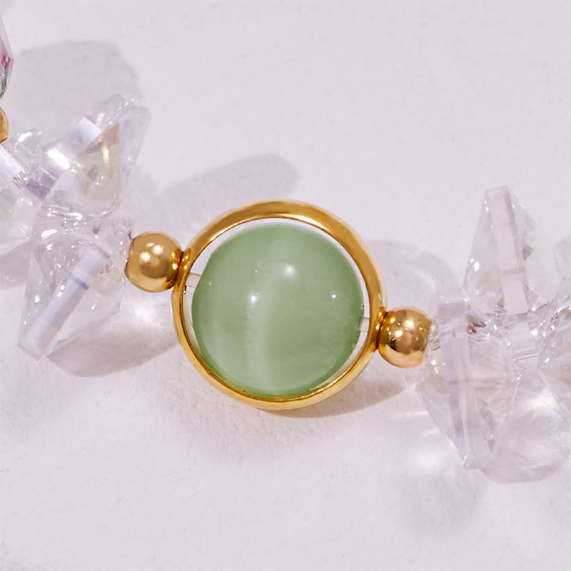 Olivenorma Green Cat's Eye Stone Glaze Beaded Bracelet