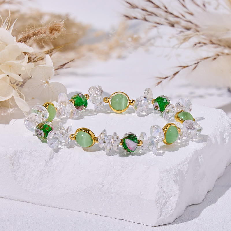 Olivenorma Green Cat's Eye Stone Glaze Beaded Bracelet