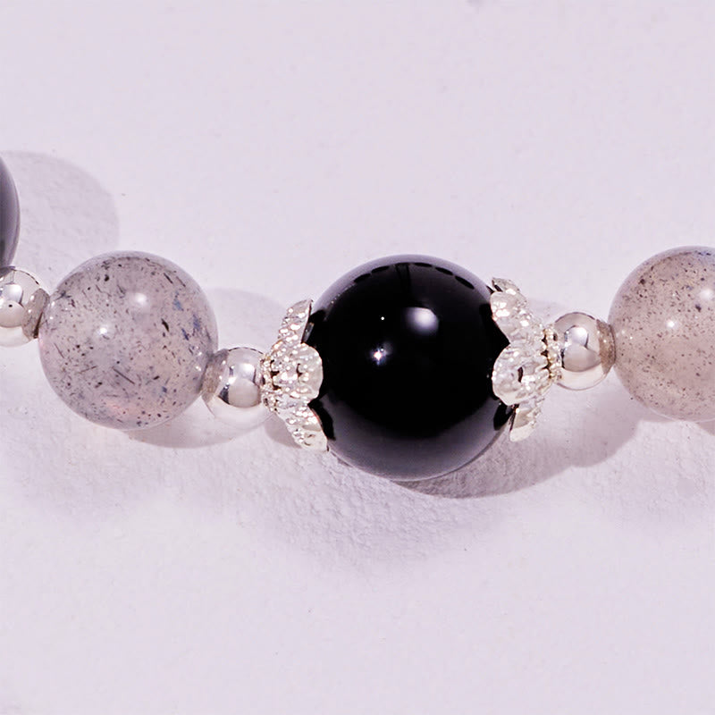 Olivenorma Obsidian Labradorite Beads Alloy Bracelet