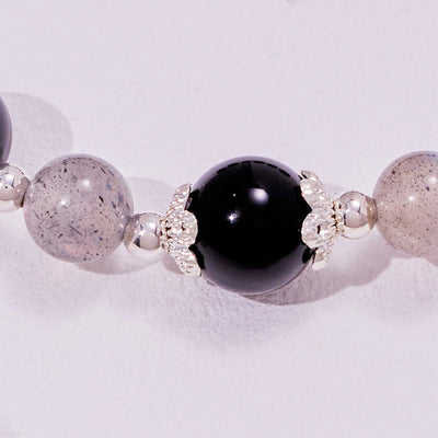 Olivenorma Obsidian Labradorite Beads Alloy Bracelet