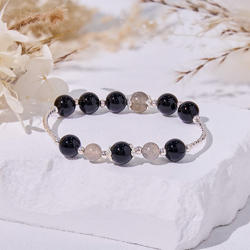 Olivenorma Obsidian Labradorite Beads Alloy Bracelet